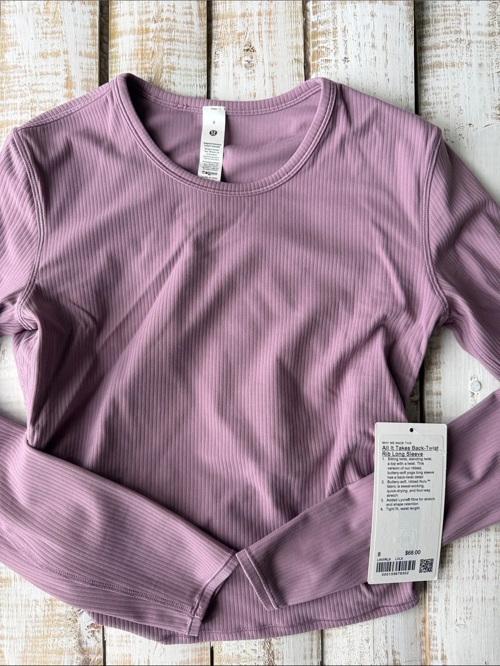 Lululemon All It Take Twist Back Long Sleeve Size 8 Lavender Lux NWT
